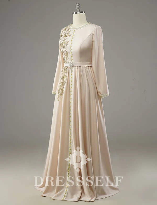 Caftan Marocain Simple Champagne – Image 3