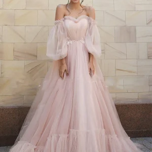 Robe de Bal Longue en Tulle Rose