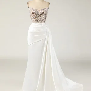 Robe de Soirée Perles Blanc Élégante