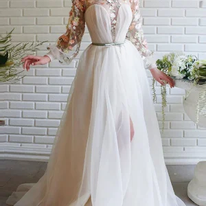 Robe de Mariée Blanc à Manches Longues